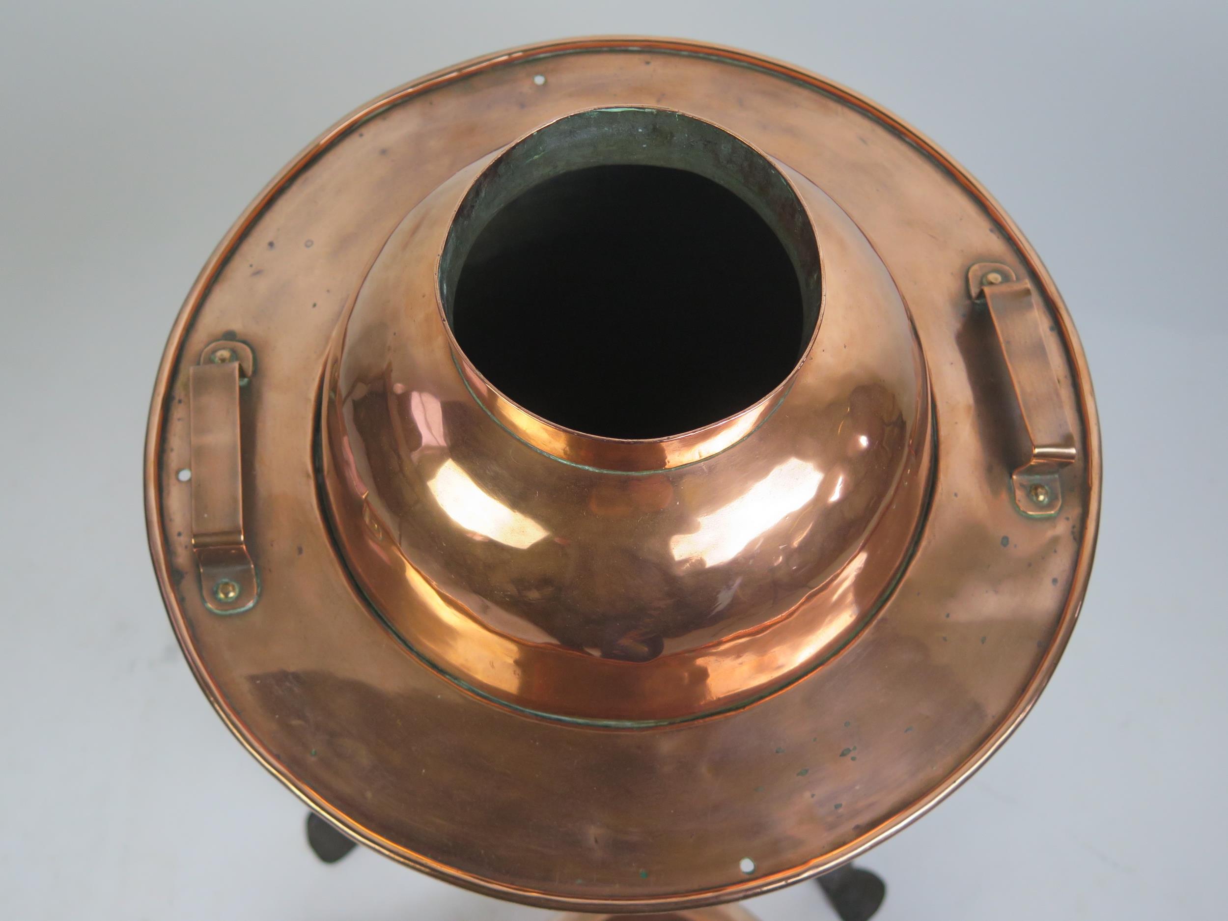 A 19th century French polished copper still, with swept metal spout, with cylindrical reservoir, - Image 4 of 4
