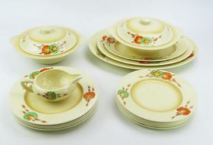 Clarice Cliff for Newport Pottery Co, a "Sundew" [pattern part dinner service, includes tureens,