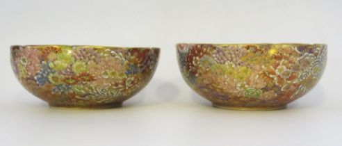 A pair of Japanese Satsuma millefiori bowls of lobed outline, densely decorated in enamels,