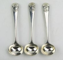 Three silver Old English pattern mustard spoons with fouled anchor decoration to the terminal, total