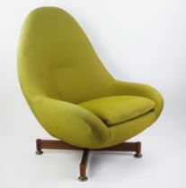 AV Greaves & Thomas egg swivel chair, with pale yellow loose cover on an X-frame base.