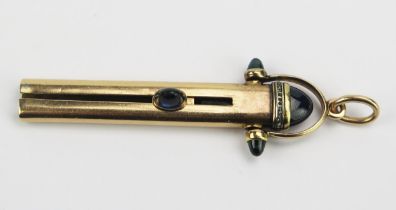 A Fabergé 14ct Gold, Cabochon Sapphire and Rose Cut Diamond Pencil Holder Fob, 88.9mm overall