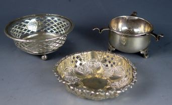 A mixed collection of silver various makers and dates, includes strainer and stand, ands two bon bon