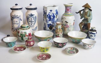 A collection of modern Chinese ceramics including ginger jars and covers, vases, figures etc.