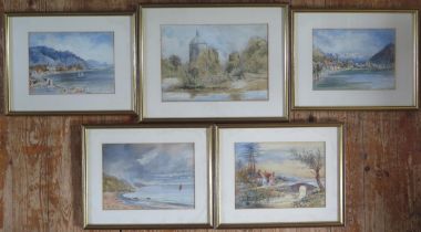 Five Nineteenth Century watercolours, various subjects including European lake and mountain