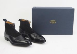 Crockett & Jones Special Order Charlton Black Calf Leather Sole Shoes, Size 7 E, boxed with shoe