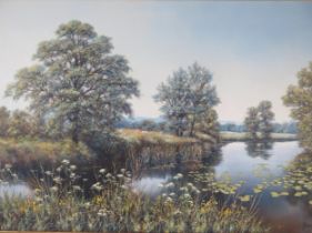 DEBORAH POYNTON (BRITISH CONTEMPORARY) River Stour at Hinton St Mary, signed bottom right, inscribed