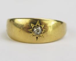 A Precious Yellow Metal and Old Cut Diamond Gypsy Ring, size I.25, KEE tested as 18ct, 1.6g UNLESS