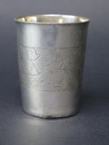 An Austro-Hungarian silver beaker, stamped marks, of tapering cylindrical form, with banded floral