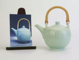 DAVID LEACH (1911-2005) Lowerdown Pottery fluted porcelain teapot in a celadon glaze, with card,