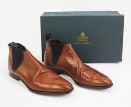 Crockett & Jones Cranford Mahogany Leather Sole Shoes Size 7 E, boxed with shoe bags (original