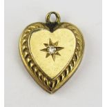 A Precious Yellow and Diamond Heart Shaped Pendant, 12.6mm drop, KEE tested as 9ct, .79g UNLESS