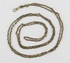 An Antique 9ct Rose Gold Guard Chain, 60" (152cm), plate with indistinct mark and clasp with 9ct