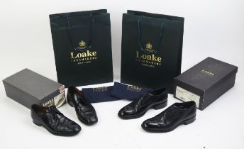 Loake Leather Soled Shoes 2 Pairs Size 7 Including Black Polished Derby and Wells Black Calf