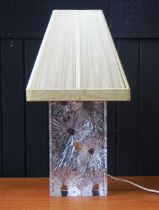 A Daum crystal glass table lamp of rectangular outline with cratered decoration, 32cm high,