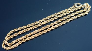 A 9ct Gold Rope Twist Chain, 14.5" (37cm), clasp stamped 9ct, 7.53g
