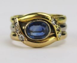 A Sri Lankan Sapphire and Diamond Ring in a Bahrain precious yellow and white gold bespoke made