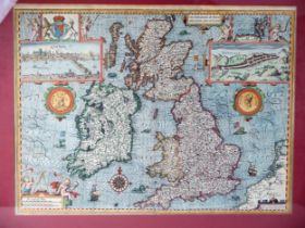 After John Speede, a hand coloured map 'The Kingdome of Great Britaine and Ireland, with vignettes