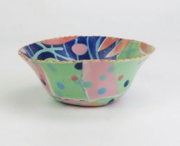 MARY VIGOR (born 1947) Porcelain Uneven Bowl decorated in a polychrome slip, signed to base, 16.