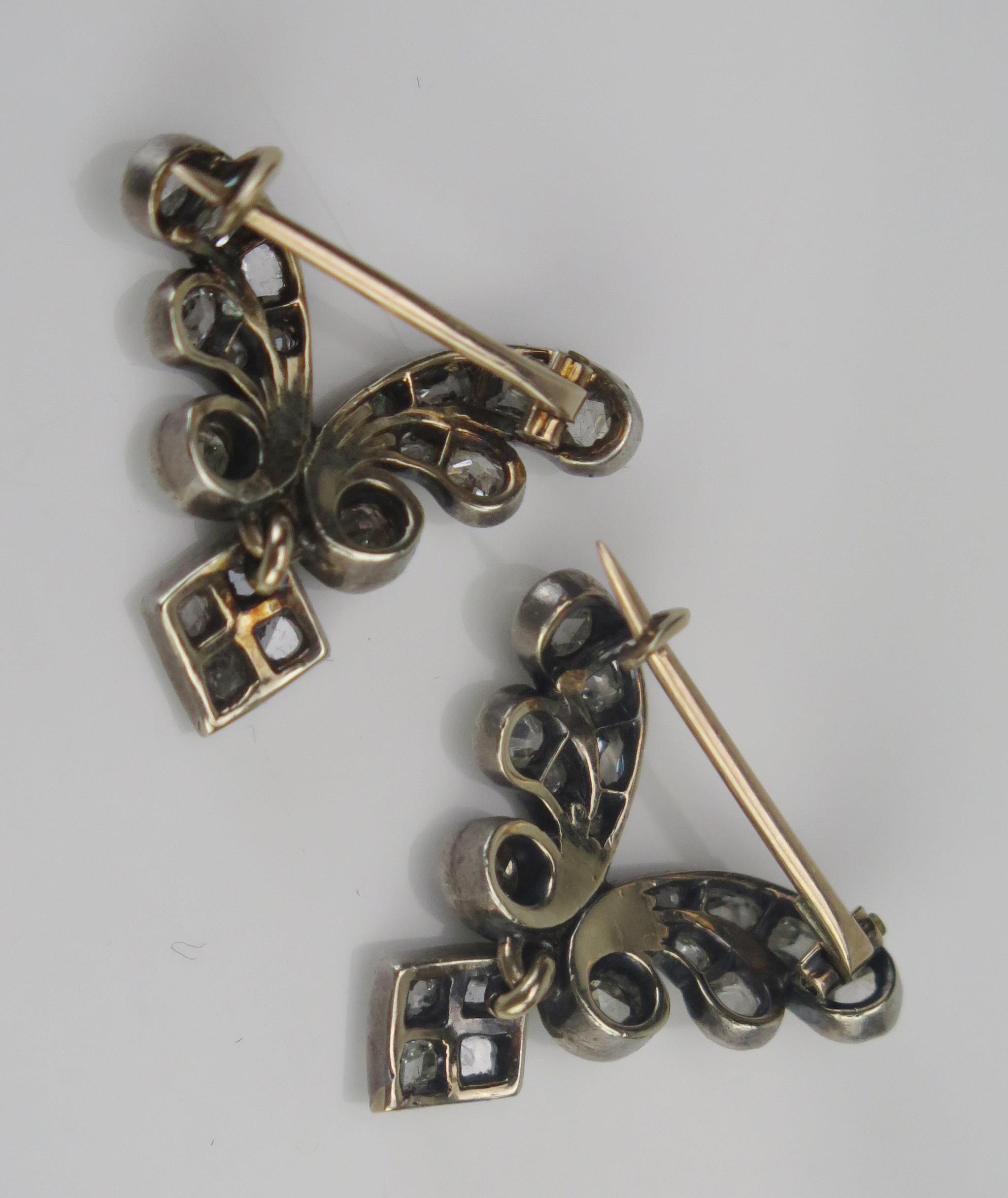 A Pair of 19th Century Diamond Brooches set with old and rose cuts of various shapes and a diamond - Image 2 of 2
