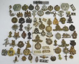 An extensive collection of British regimental cap badges, RAF badges, shoulder badges etc.