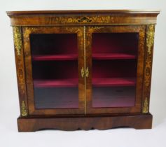 A 19th century walnut, floral inlaid and gilt metal mounted pier cabinet, the rectangular top