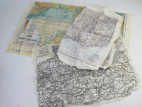 A Collection of World War II and later printed silk maps, includes France and the low countries,