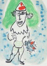 * Marc Chagall (1887 - 1985) Jewish artist, coloured Lithograph of a clown with flowers from the
