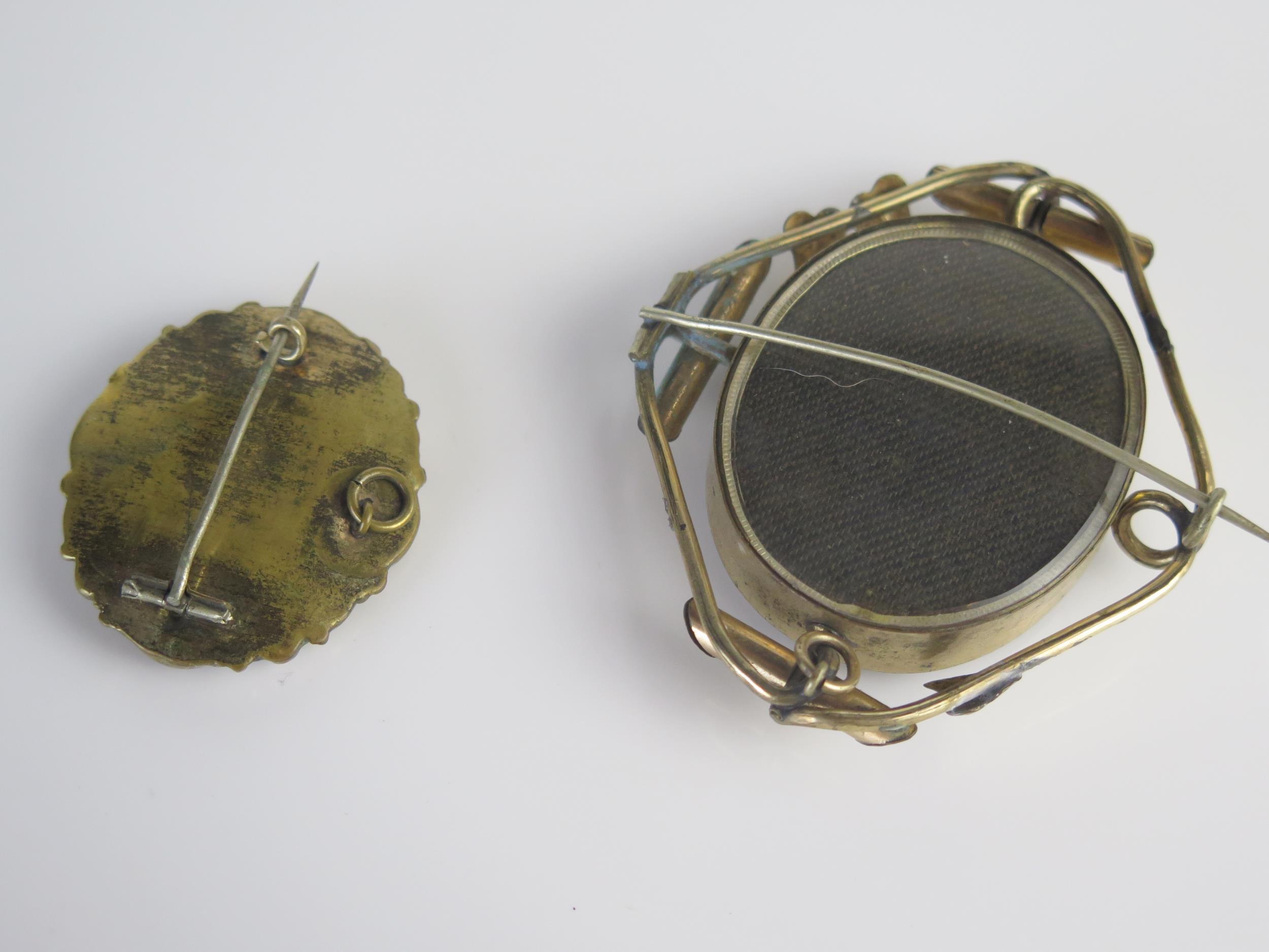 Two Victorian Memorial Brooches including one set with a plume of hair embellished with gold - Image 2 of 2