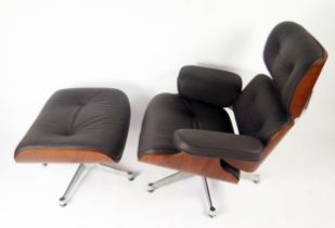 An Eames style swivel armchair, with button down upholstered back and stuff over seat, with padded