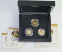 * An Elizabeth II 2012 Tristan da Cahuna 'The Elizabeth & The Lion' Three Coin Sovereign Set