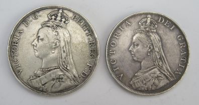 A Victorian Silver Crown and Double Florin _ both 1887