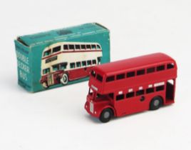 Chad Valley Wee-Kin Clockwork Double Decker Bus in red with silver detailing - near mint (working)