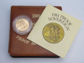 * An Elizabeth II 1981 Proof Sovereign in original Royal Mint presentation case with certificate.