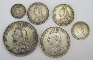 A Selection of Victorian Silver Coins _ 1887 Double Florin, 1887 Half Crown, 2 x 1887 Shillings, 18