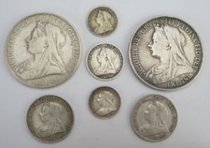 A Selection of Victorian Silver Coins _ 1897 Crown, 1900 Crown, 1897 Shilling, 1898 Shilling, 1898