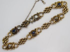 An Antique 15ct Gold, Sapphire and Diamond Bracelet, c. 4.1mm sapphires and 3.5mm old cuts in a