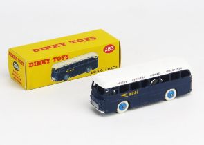 Dinky 283 BOAC Coach in dark blue, white roof and treaded tryes, blue ridged hubs - mint or very