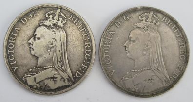Two Victorian Silver Crowns 1889