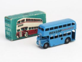 Chad Valley Wee-Kin Clockwork Double Decker Bus in light blue with silver detailing "DUNLOP"