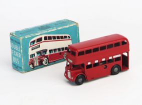 Chad Valley Wee-Kin Clockwork Double Decker Bus in red with silver detailing - excellent (working)