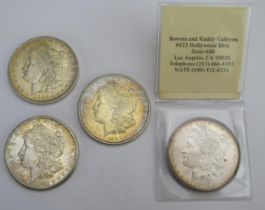 Four USA Silver Morgan Dollars _ 1880 'S', 1885 'O', 1879 'O' and 1888