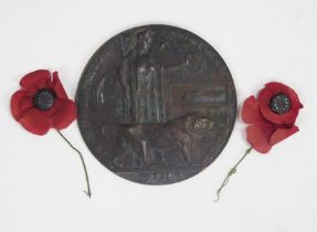 A World War I bronze Death Plaque to William Crimp, 12cm diameter, together with to early Haig