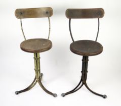 A Near Pair Rubery Owens non-adjustable machinist's blade chairs, with single curved bar back and