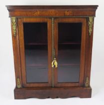 A 19th century walnut, floral inlaid and gilt metal mounted pier cabinet, the rectangular top