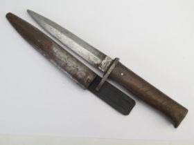 A World War I period German fighting knife, with 14.5 double edged blade by Ernst Busch, Soligen,