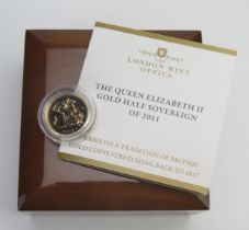 * A Queen Elizabeth II 2011 Gold Half Sovereign in the original London Mint Office Presentation case