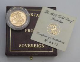 * An Elizabeth II 1998 Gold Proof Sovereign in original Royal Mint presentation case with COA no.