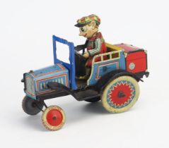 Essdee Distler (Germany) Tinplate Clockwork Long Distance Racing Car or Crazy Car - fair, motor