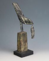 John Maltby (1936-2020) a stoneware sculpture 'Bird, Fish, Wall, signed to the base, 27cm high.